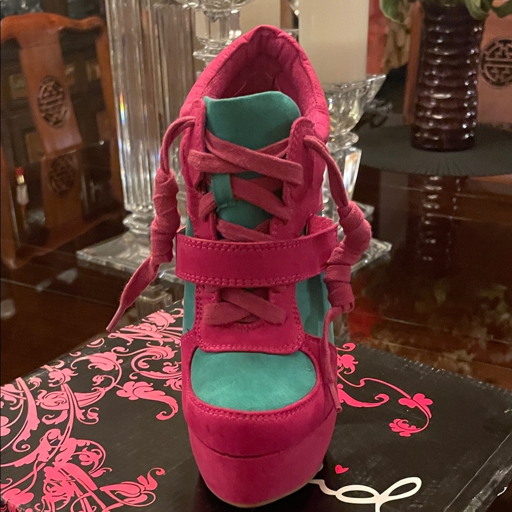 Qupid Pink and Green Platform Shoes - Picture 3 of 4
